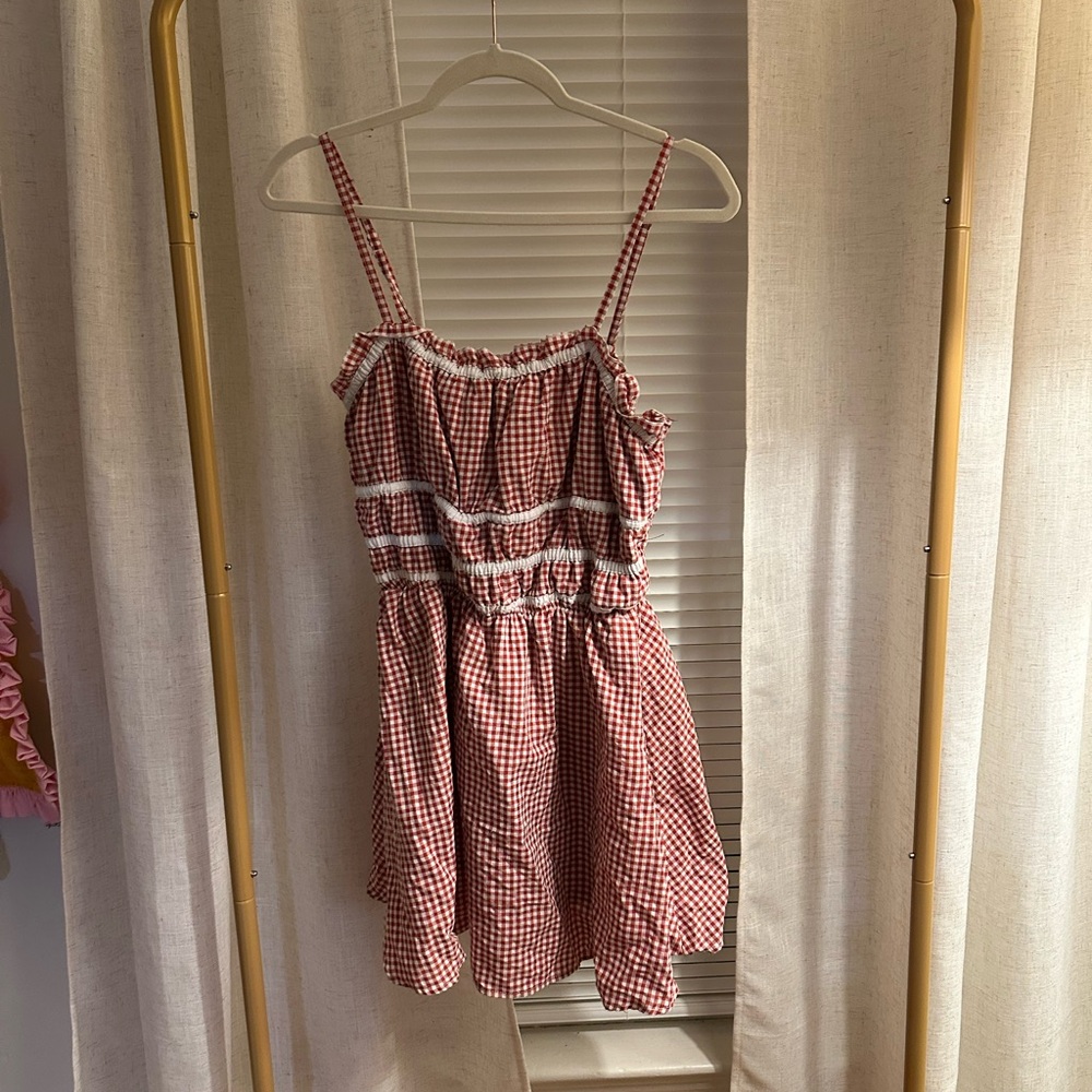 Red Gingham Sundress with Ruffle Trim